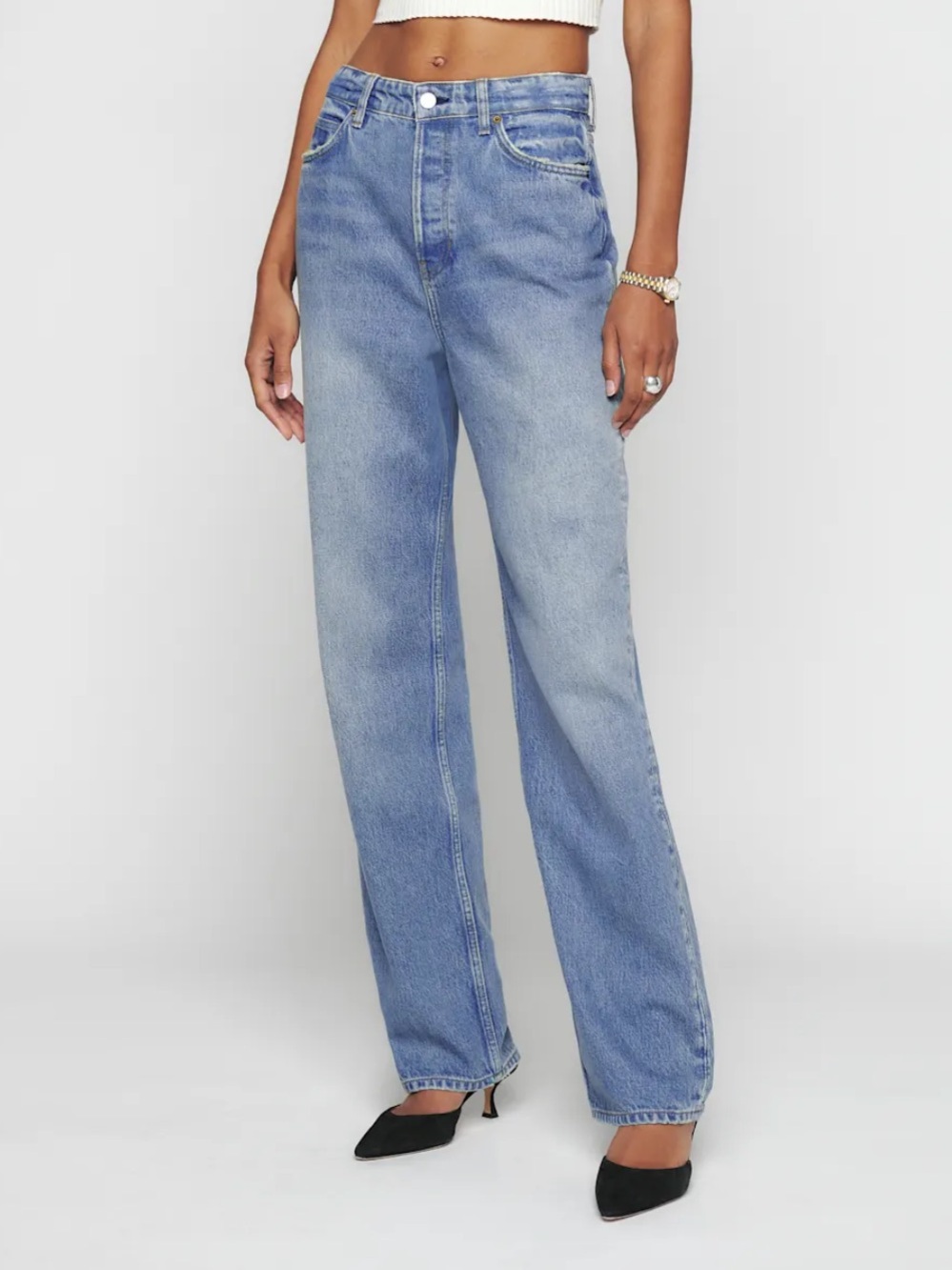 Reformation Straight Leg Jeans in Light Blue Wash